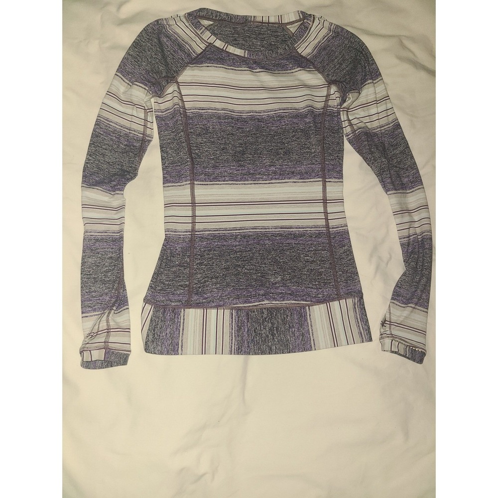 Lululemon Race Your Pace Long Sleeve Top Osaka Stripe Heather Black Grape Size 2